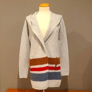 Lambswool Toad & Co. Grey Striped Hooded Cardigan Medium
